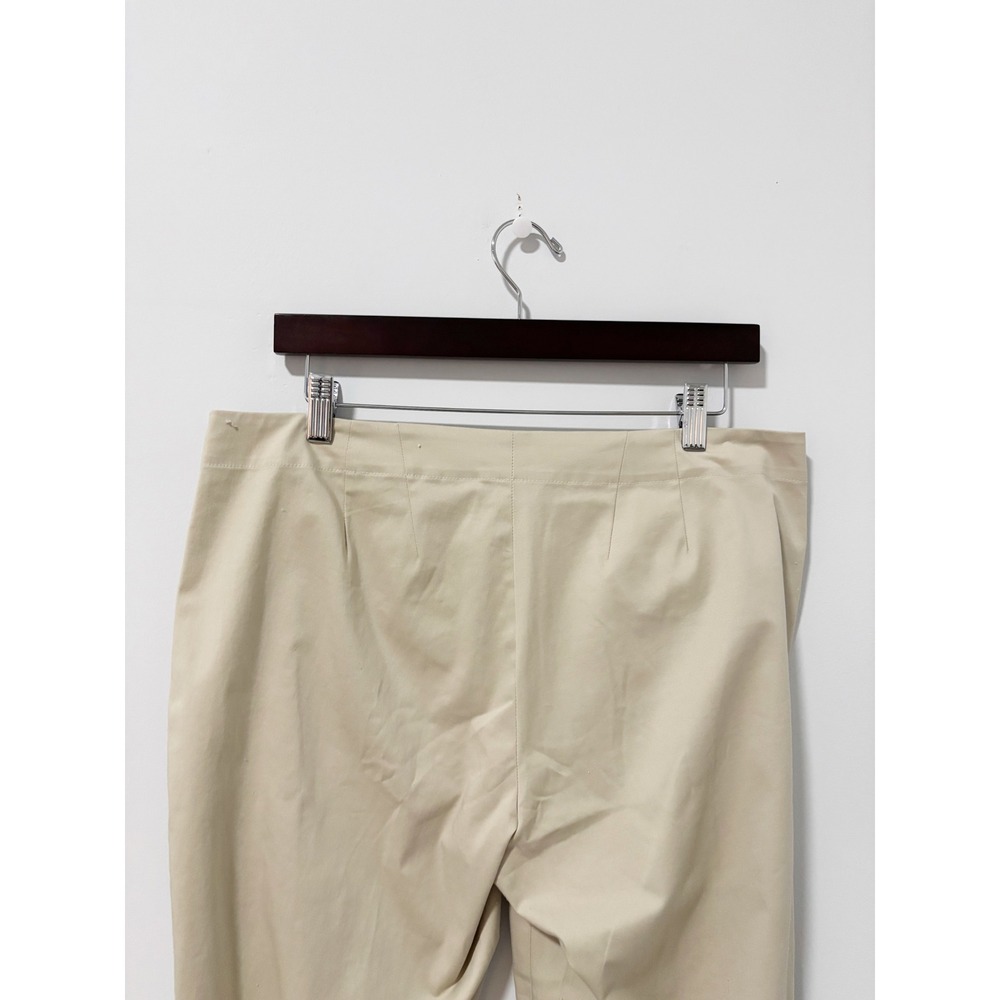 J. Jill Trousers Women 12 Khaki Cotton Blend Ankle Slit Flat Front Pants Office - Picture 5 of 13